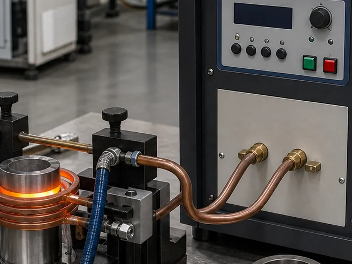 Representative image of a high frequency induction heating machine: Coil and tooling detail