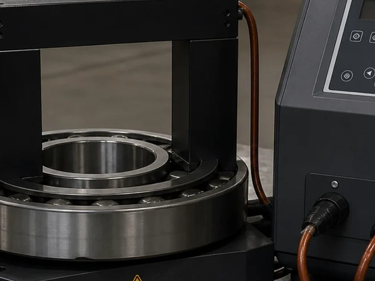 Representative image of an induction bearing heater: Coil and tooling detail